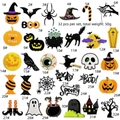 Detailed grid of 32 Halloween embroidery patches including pumpkins and ghosts - Set of 32 Mixed