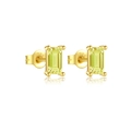 Elegant gold plated S925 silver stud earrings featuring square olive green cubic zirconia - 925 Silver / Golden Grass Green