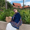Blue ethnic geometric print shawl for beach holidays and summer sun protection - Sunflower-Blue Base Multicolor Ethnic Geometric / 180cm