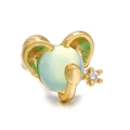 Detailed close-up of golden elephant stud earring with green bead and white zircon - Elephant Style (EGD0033) / Gold