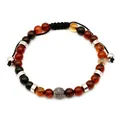 Adjustable woven bracelet with dark red agate beads and silver metal accents, style B058 - Dream Agate Style (B058)