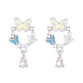 Irregular liquid metal butterfly earrings with blue enamel wings and pearl drops - Colorful Butterfly Set (S414)