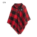 Kids red and black buffalo check poncho with horn buckle and fringed edges - One Size / Red Black