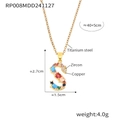 Letter S pendant necklace in gold copper with colorful zircon and titanium chain - Letter S