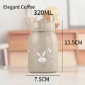 Deep khaki 320ml insulated coffee tumbler with cute white cartoon rabbit illustration - 320ml / Cute Rabbit Coffee