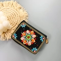 Bohemian black fabric accordion wallet featuring intricate sunburst bead embroidery - No.07 (Sunflower Pattern)