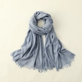 Elegant solid blue linen-feel long scarf for women with detailed fringe and soft texture - 100*195CM / Blue Grey