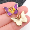 Emaille Schmetterling Anhänger in Gold und Lila-Gelb für DIY Schmuckherstellung - Violett-Gelber Zweifarbiger Schmetterling (15x20 mm)
