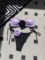Lavender and black two-piece bikini set with rose applique and side-tie bottom - Light Purple