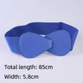 Women's 5.8cm wide elastic belt in blue featuring a textured PU teardrop buckle - 85cm Extended / Blue