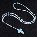 Light blue translucent 6mm agate crystal bead rosary necklace with a cross pendant - Opal (Synthetic)
