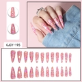 Close-up of pink stiletto press-on nails with colorful sequins and fine glitter set - Pink Large Sequins (CJCY-195)