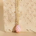 Pink egg pendant necklace with gold spiral texture and delicate gold chain for women - Pink