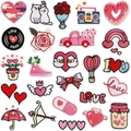 Set of 25 pink and red Valentine's Day heart-themed embroidered DIY patches for clothing - Set F