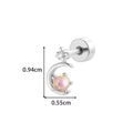 Silver steel cartilage piercing with moon and star zircon inlay and colorful stone - Moon and Star Style (902-3# Silver)