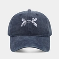 Unisex washed cotton baseball dad hat with white antler embroidery in dark navy blue - Adjustable / Navy Blue