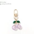 Purple resin cherry pendant with green leaf charm and golden alloy lobster clasp - Purple Cherry Green Leaf Charm (Cherry A-D)