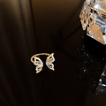 Adjustable gold butterfly ring with sparkling zircon wings and luxury polished finish - Gold Pave Butterfly Open Ring / 65# Gold-Butterfly