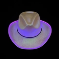 Detail of LED neon glowing western cowboy hat with purple fiber optic light trim - Adult Pink-Pink Light