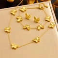 Golden butterfly jewelry set featuring striped texture necklace bracelet and stud earrings - Radiant Butterfly Style (N2925 B1449)