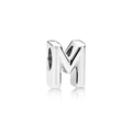 Polished silver alloy letter M charm bead for DIY personalized bracelets and jewelry - Letter M / Silver