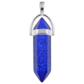 Deep blue lapis lazuli hexagonal prism pendant with polished silver metal bail - Enhanced Lapis Lazuli