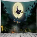 Halloween wandkleed met heksensilhouet en kasteel bij maanlicht decoratie - 90x60cm / Stijl D-Heks Maan B