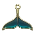 Golden whale tail pendant with dark green enamel inlay for DIY necklaces - Lake Blue Enamel Alloy Mermaid Tail