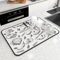 Absorbent kitchen drying mat featuring hand-drawn black vegetable doodles on a white surface - Vegetable White
