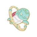 Cute space turtle enamel pin with blue shell and Saturn ring on white background - Blue Turtle Planet Style (XZ9560)