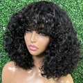 Peluca corta negra rizada con flequillo para mujer estilo afro natural suave - Negro