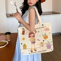 Beige canvas tote bag with girl and dog illustration and positive text - Sunshine Girl