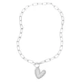 Silver chunky chain necklace with a cubic zirconia paved heart pendant and toggle clasp - Large 3D Full Pavé Heart Style (C)