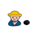 Spilla smaltata cartoon con cappello giallo e camicia blu con chiusura a farfalla - Van Gogh Autoritratto