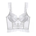 Bralette en dentelle blanche avec broderie florale et bretelles à volants - S / Blanc (Soutien-gorge uniquement)
