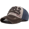 Gorra vintage 1962 de lona lavada con diseño de patchwork y detalles desgastados - Ajustable / Café + Azul Marino