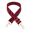 Detail of red and blue zebra pattern wide shoulder strap with gold metal buckle - Style A Red Blue
