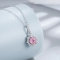 Elegant 925 silver necklace with 6mm pink ice flower cut stone in floral pavé setting - 925 Silver / Pink Zirconia Necklace