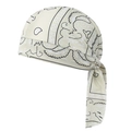 Beige paisley do-rag with black and white patterns and long straps for biking - Beige