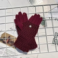 Winter touch screen knitted gloves in burgundy red with floral rhinestone detail - Burgundy