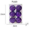 Set of 6 deep purple 4cm Christmas balls with woven texture in a transparent box - Purple