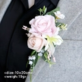 Pink and champagne artificial flower corsage on grey suit for weddings, size 10x20cm - 10x20cm / Pink Champagne