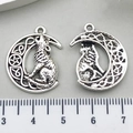 Silver wolf and moon Celtic knot charm pendants for DIY jewelry making accessories - Moon Wolf 25x19mm