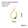 18K gold plated copper U-shaped pendant with blue gemstone and white cubic zirconia - Horseshoe Shape Blue Gemstone Style (P04112) / Gold