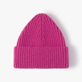 Women's warm thick ribbed knit beanie hat in vibrant rose red color for winter - Rose Red