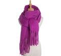 Thick mohair knit scarf in vibrant magenta color with fringe details on a mannequin - Purplish Red