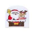 Detalle de gorro de punto blanco navideño con motivos de Papá Noel, reno y lazo rojo - M (56-58cm) / Estilo Blanco Papá Noel Reno (H)