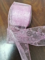 Pink organza Christmas ribbon roll with silver snowflake patterns for gift wrapping - 6.3cm Wide x 10 Yards / Glitter Pink