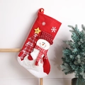 Detail of red knit Christmas stocking featuring a snowman and plaid tree decoration - Red Knit Tree Pattern Stocking