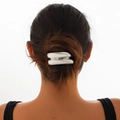 Polished silver metal elastic hair tie showing tiered design for bun hairstyles - Silver Double Layer (0572)